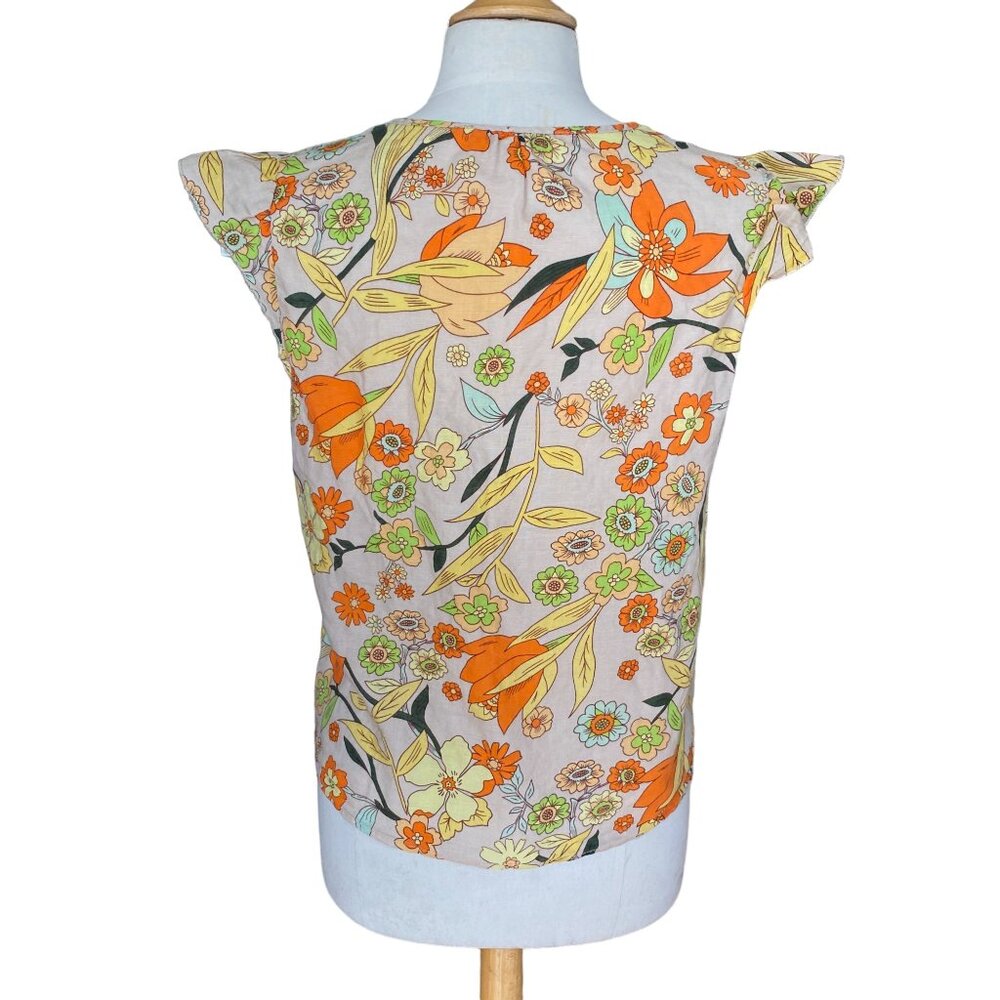 Hester & Orchard Linen Blend Cottagecore Shirt Floral Retro Boho Tassel Tie-M - Picture 6 of 11